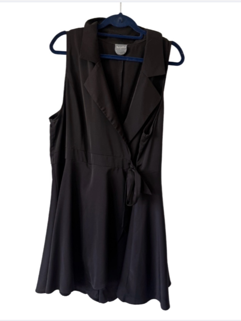 ARULA Black Sleeveless Wrap Romper with Waist Tie Detail